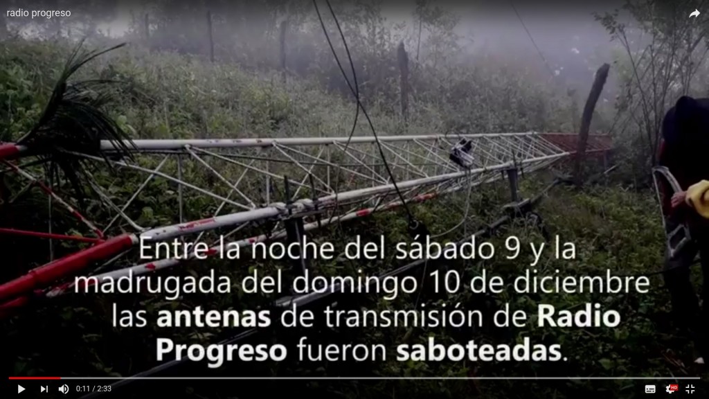 Imagen de Radio Progreso. Sabotaje a la antena principal de la radio cometido el 09 de diciembre de 2017.